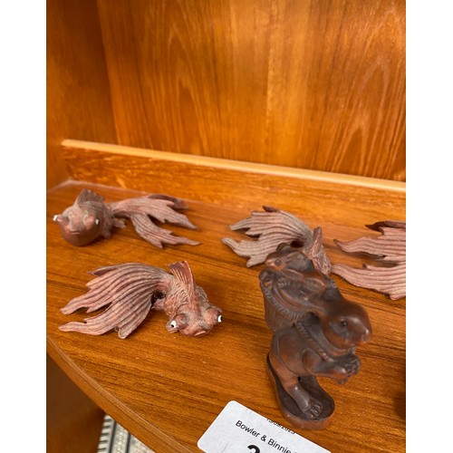 Hand Carved Wood Detailed Sculpture - Goldfish