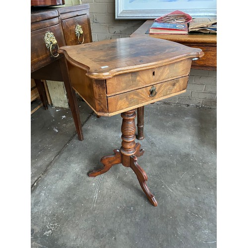 97 - 19th century mahogany games table. Turned pedestal with three outswept legs.