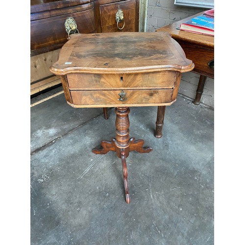 97 - 19th century mahogany games table. Turned pedestal with three outswept legs.