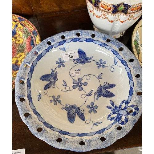 68 - Selection of collectable plates; Two Royal Doulton ornate plates, Iron stone blue and white bowl, Ma... 