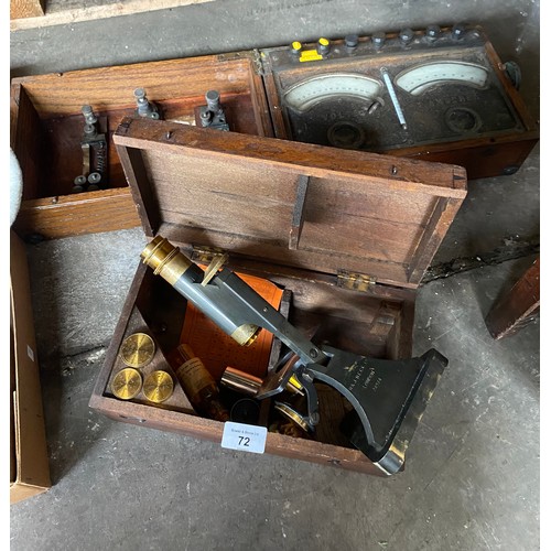 72 - Antique R&J BECK LTD London 24974 microscope with fitted boxes and lenses. Together with Volt and Am... 