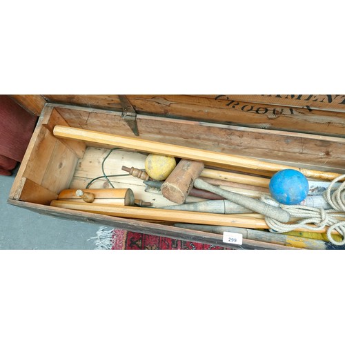 299 - Antique Harrod's Tournament Croquet set within wooden crate.