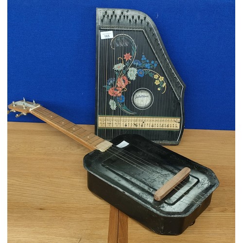 165 - Antique Zither & Hand made stringed instrument made out of a petrol can.