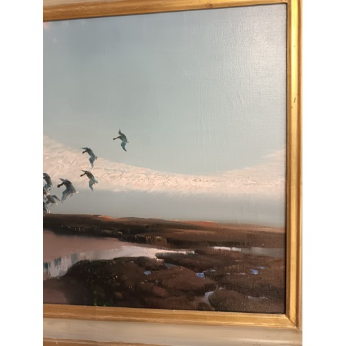 1262 - Vernon Ward- Veron de Beuvoir Ward (1905-1985)
Original oil on canvas titled 'Pink Footed Geese alig... 