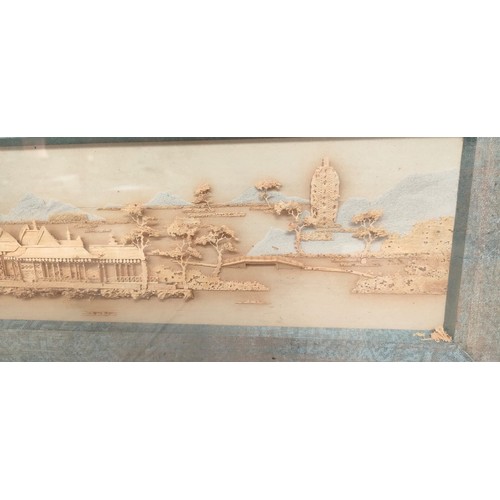 191 - Chinese cork worked picture depicting village