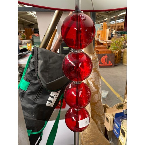 333 - Contemporary Chrome and red glass floor standing lamp with matching table lamp