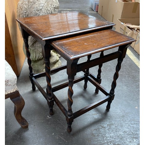 364 - Victorian Bedroom chair and small nest of two tables with barley twist supports