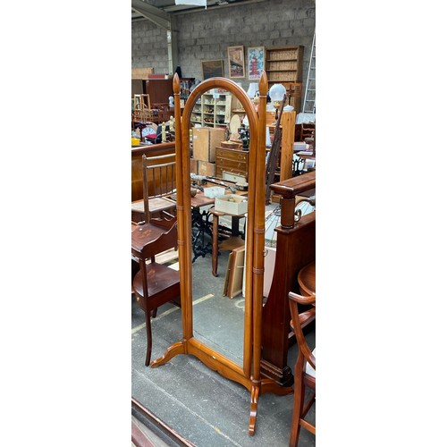 878 - French Cherry wood full length bedroom mirror.