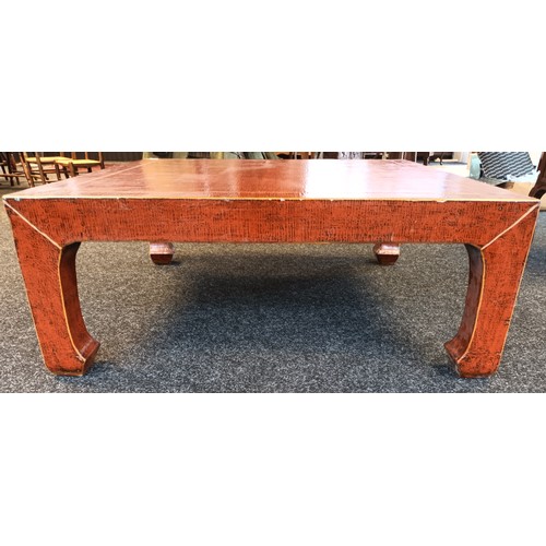 921 - Chinese Red and black effect lacquered low table. Has Wax Chinese seal- export permission seal. [48x... 