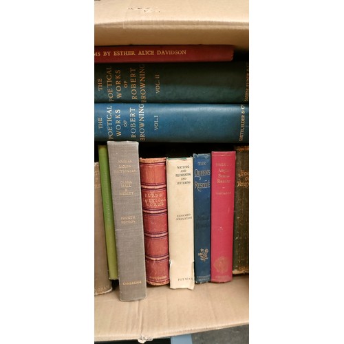 716 - Box of books; Volume I & II The poetical works of Robert Browning, and various other poetical works