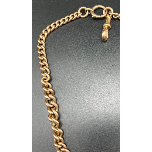 1155 - Antique 9ct gold albert chain, T-Bar and 9ct and enamel fob medal. [62.33grams]