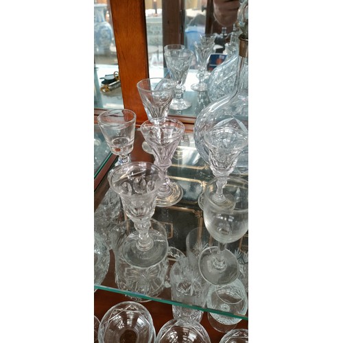 771 - A Collection of antique crystal and glass; Silver collar decanter, Georgian Drinking glasses, Rummer... 