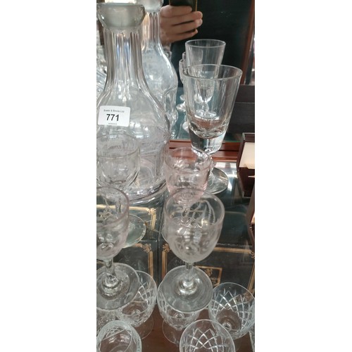 771 - A Collection of antique crystal and glass; Silver collar decanter, Georgian Drinking glasses, Rummer... 