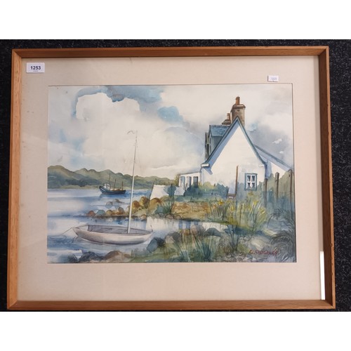 1253 - G. Duguid 
Original Watercolour depicting country landscape titled 'Loch Inver, signed.
[Frame 53x65... 