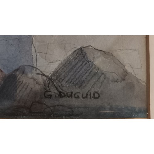 1254 - G. Duguid
Watercolour and pencil depicting coastal village scene, signed.
[frame 53x70cm]   [38x57cm... 