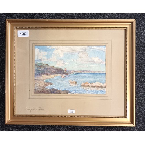 1257 - Watercolour depicting 'Seafield Tower', signed [unreadable] within a gold frame.
[Frame 35x43cm]    ... 