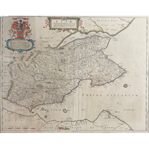 1258 - Antique Map of Fife and Part Of Lothian with description on reverse side.
[Frame 51x63cm]