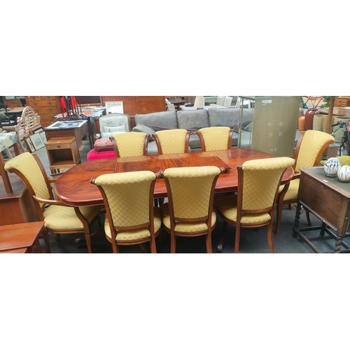 900 - Large reproduction dining table with six chairs and two carvers