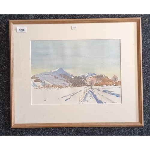 1266 - Two framed watercolours depicting 'East Lomond in the snow' by Jean Balflour and a colourful scenic ... 