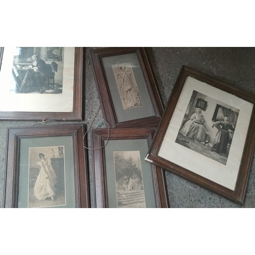 864 - A Selection of antique prints after Marcus Stone. Fitted within oak frames