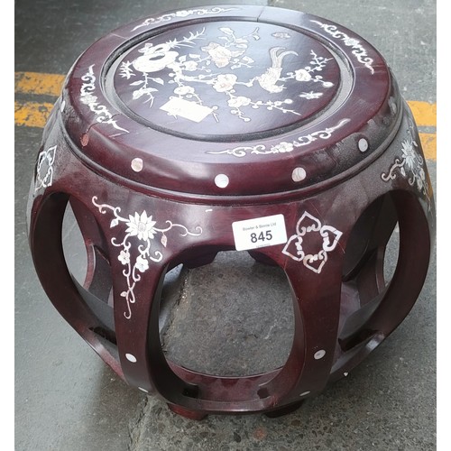 845 - Chinese rosewood and mother of pearl inlaid stool