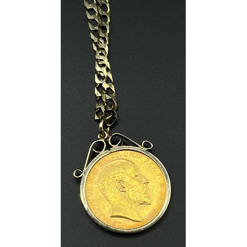 1159 - 1904 Edward VII Full gold sovereign within a 9ct yellow gold pendant and comes with a 9ct yellow gol... 