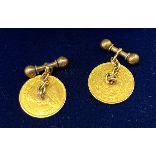 1161 - A Pair of Gold 1896 Half pond African coins- Zuid Afrikaansche Republiek- made into cufflinks [11.26... 