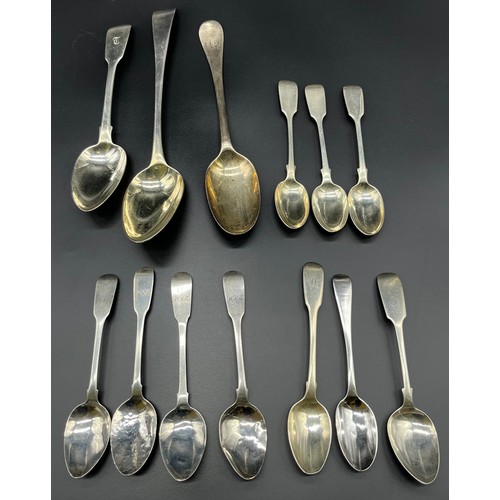 1173 - A Collection of mixed silver spoons; Georgian London Desert spoon, Georgian London serving spoon, A ... 