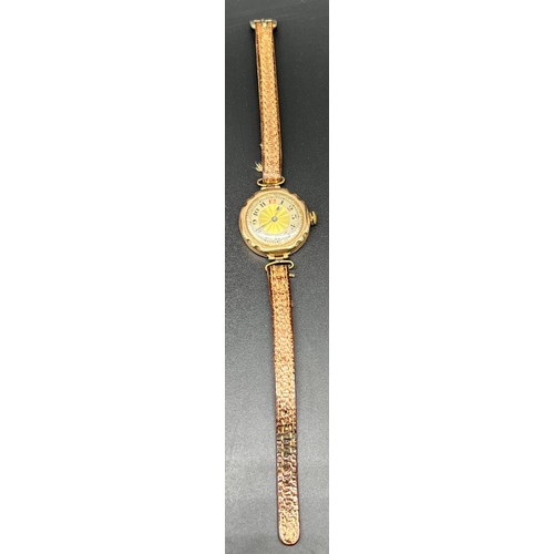 1187 - Antique 9ct yellow gold wrist watch produced by Thomas Russell & Son. 15 Jewels - in a working condi... 