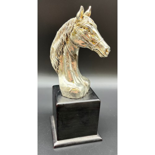 1218 - 925 Silver filled Horse bust on stand- The Hong Kong Jockey Club [19cm high]