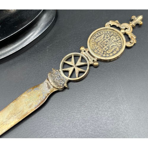 1219 - Maltese Silver marked Ship model on a wooden stand together with Maltese silver letter opener