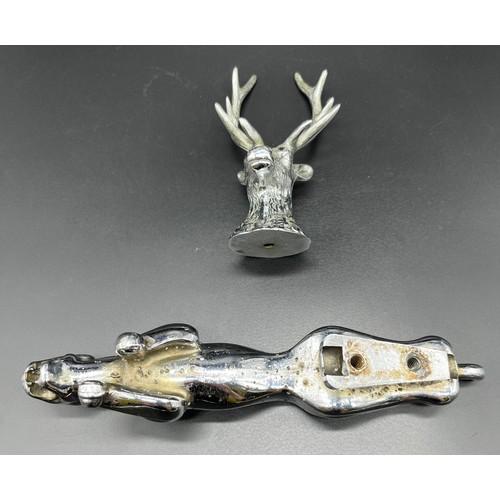 1220 - Two Antique/ vintage car mascots; Large leaping cat Jaguar car mascot and stag car mascot. [Jaguar- ... 