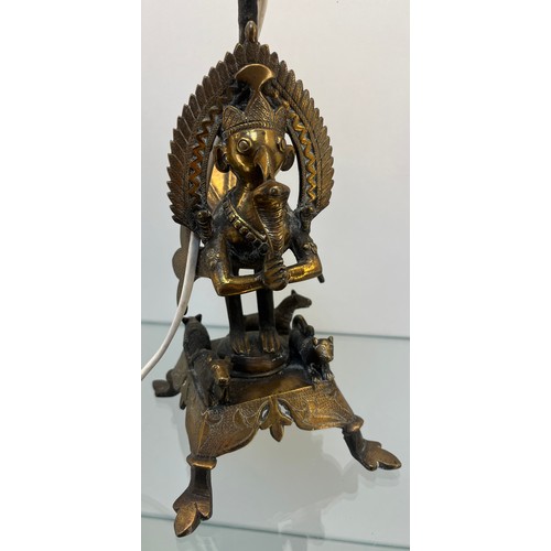 1225 - Antique Bronze Indian deity figural table lamp. Decorated bird deity figure, Lion, Cow, Rat and Hors... 