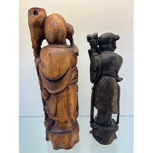 1226 - Two Chinese Root wood hand carved figures. [Tallest-39cm high]