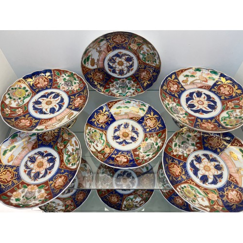 1230 - A Set of eight Chinese hand painted plates and two tazza comports. [Some have damage to rims- ask fo... 