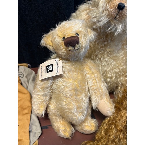 1233 - A Vintage leather case containing limited edition Mohair bears by Cambrian Bear ltd. Come with tags ... 