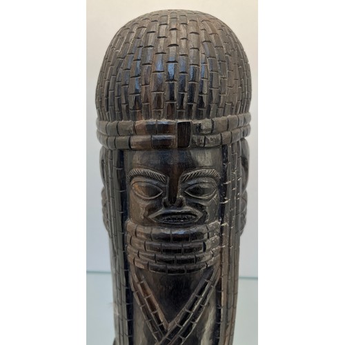 1236 - Antique hardwood hand carved African tribal dome top bust. Cylinder form. [32cm high]