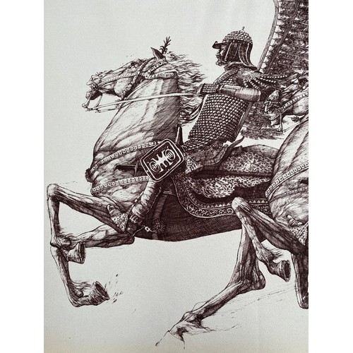 922 - Highly detailed Polish winged Husaria on horseback etching/ print? signed in pen and dated 1976.