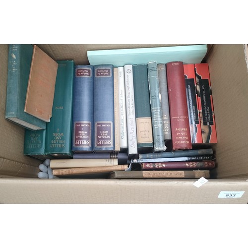 933 - Box of books; includes mostly Shelley, Medwin's Revised life of Shelley, Shelley's Victor & Cazire