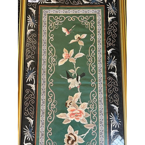 1244 - Three framed antique/ vintage Chinese needlework silk tapestries. [Largest-71x38cm]