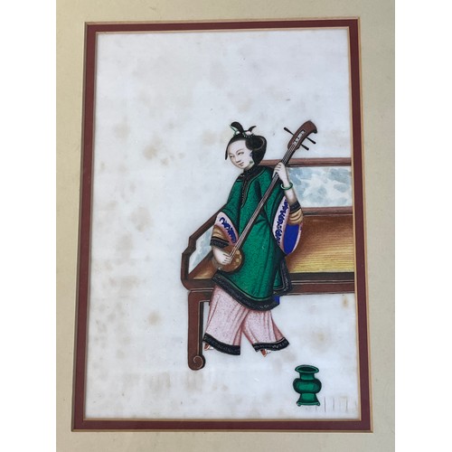 1245 - A Set of two 19th century Chinese pith paintings of lady musicians. [Art work-22.5x15cm]