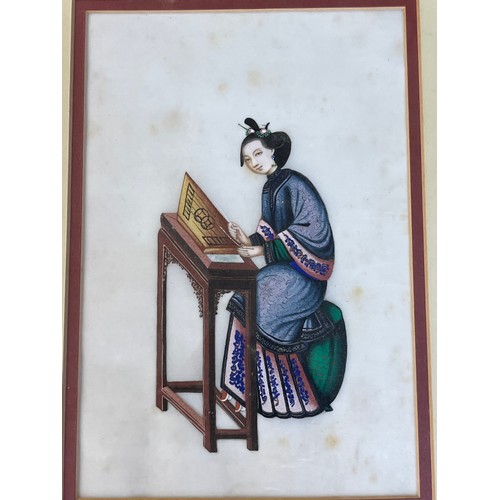 1245 - A Set of two 19th century Chinese pith paintings of lady musicians. [Art work-22.5x15cm]