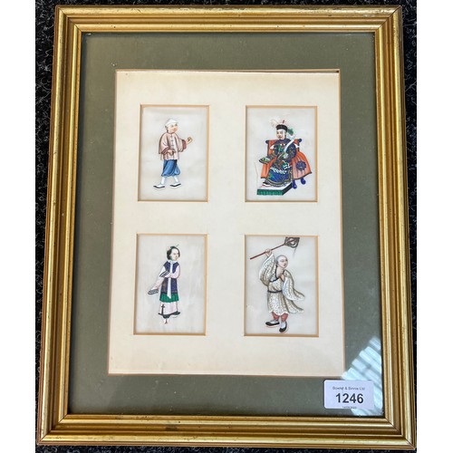 1246 - A Framed set of four antique Chinese Pith paintings of Emperor, and three other characters. [Frame- ... 