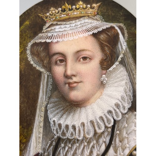 1247 - Antique Portrait painting of Mary Queen of Scots- Signed S.A. [11.5X8.5CM]