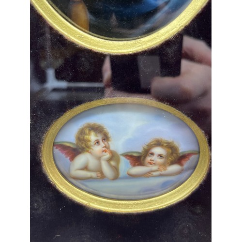 1249 - 19th century framed Hand painted porcelain plaques depicting 'Madonna Della Seggiola' and two cherub... 