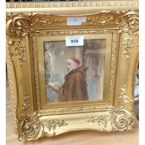 958 - 19th century watercolour painting of a religious figure- Signed by the artist- Fitted within a mould... 