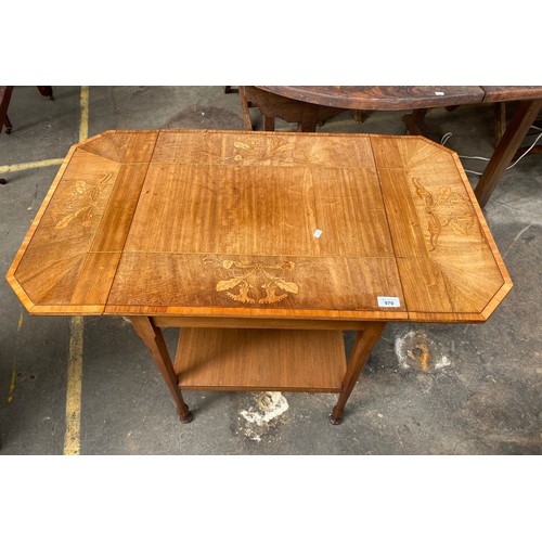 970 - Edwardian inlaid floral design drop end side table of two tiers. Together with a light wood trolley ... 