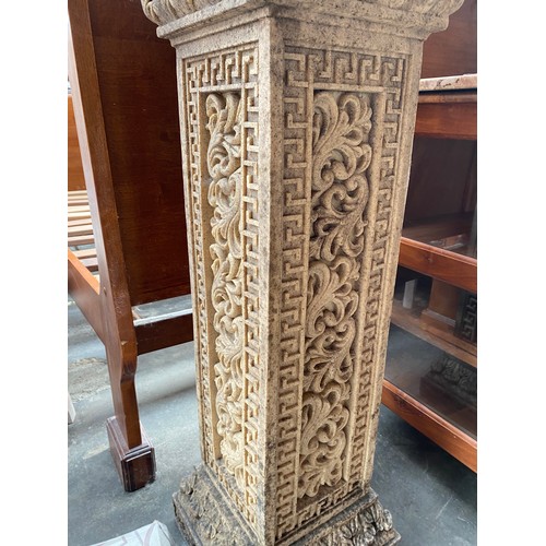 975 - Large Garden ornate sculpture; Heavy Ornate resin column plinth and Resin Pineapple finial sculpture... 