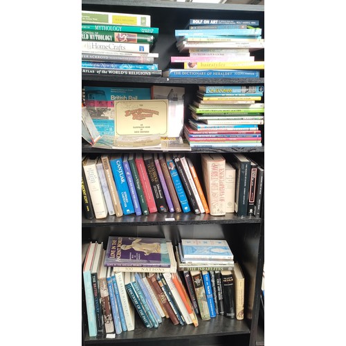 1014 - four shelves full of mixed books; Various train books and signed copy of the last somerset railway b... 