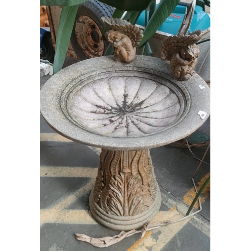 986 - Resin ornate garden bird bath- fitted with two cherubs